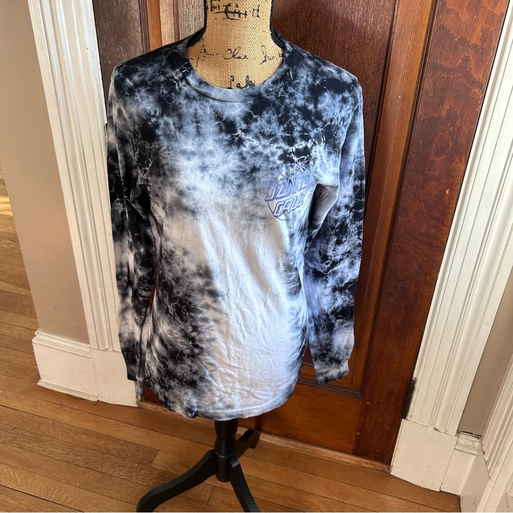 Santa Cruz Skateboards Black and White Tie-Dye Long Sleeve Tee